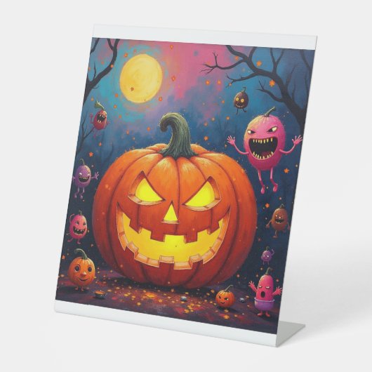Griezelige Halloween pompoenen Reclamebord Met Voetstuk (Voorkant)