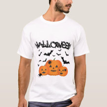 Griezelige Halloween Pompoenen & Vleermuizen T-Shi