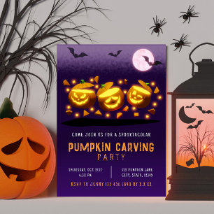 Griezelige Halloween Pompoensnijden Oranje & Paars Kaart