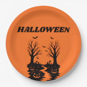 Griezelige Halloween Pompoenveld Papieren Borden Bordje