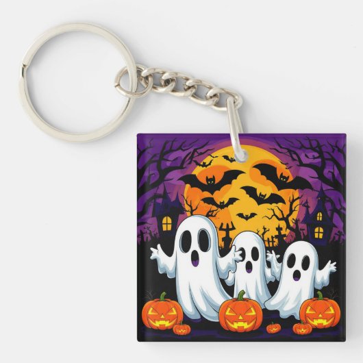 Griezelige Halloween-scène met geesten Sleutelhanger (voorkant)