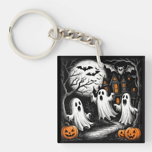 Griezelige Halloween-scène met spoken Sleutelhanger (voorkant)