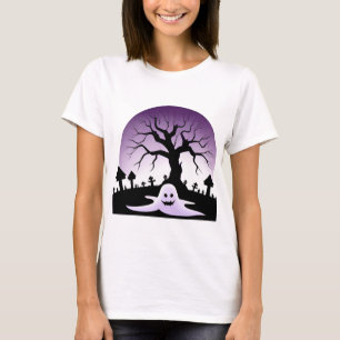 Griezelige Halloween-scène met spook en kale boom T-shirt