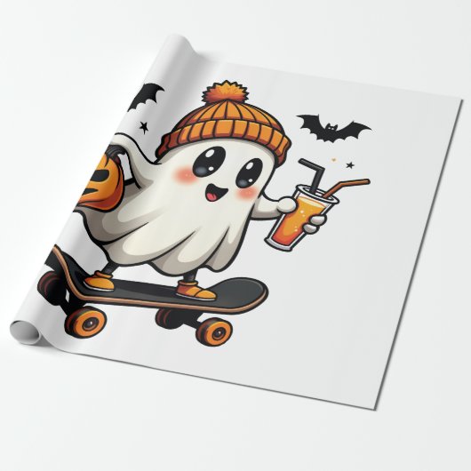 Griezelige Halloween Schaats Pompoen Kruid Geest H Cadeaupapier (Uitgerold)