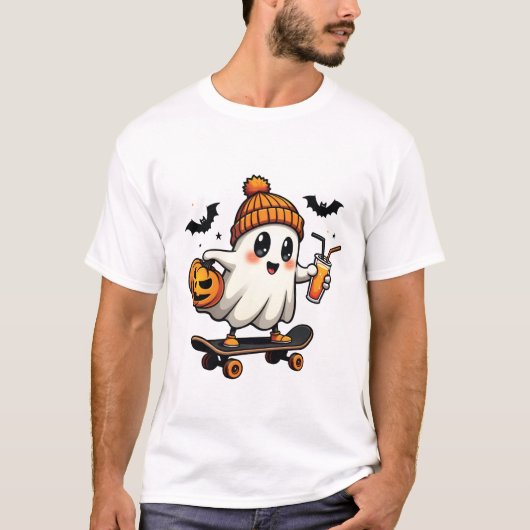 Griezelige Halloween Schaats Pompoen Kruid Geest H T-shirt (Voorkant)