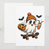 Griezelige Halloween Schaats Pumpkin Spice Geest H Kaart (Voorkant / Achterkant)