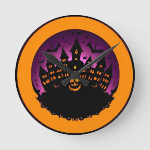 Griezelige Halloween Silhouet Van Een Heel Spookac Ronde Klok