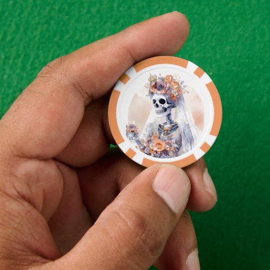 Griezelige Halloween Skelet Pokerchip (Hand)