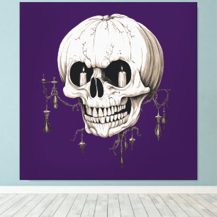 Griezelige Halloween Smeltende Cranium Met Vleermu Canvas Afdruk