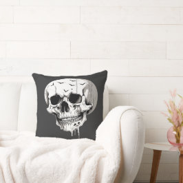Griezelige Halloween Smeltende Schedel Met Vleermu Kussen