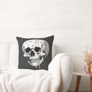 Griezelige Halloween Smeltende Schedel Met Vleermu Kussen