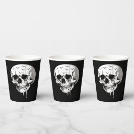 Griezelige Halloween Smeltende Schedel Met Vleermu Papieren Bekers