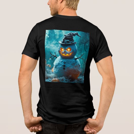 Griezelige Halloween Sneeuwman met gloeiende ogen Tri-Blend Shirt (Achterkant)