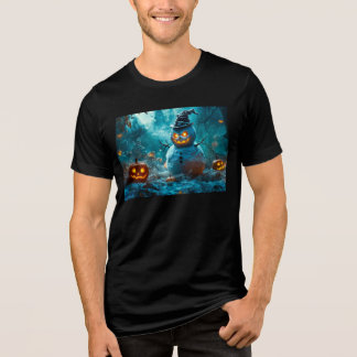 Griezelige Halloween-sneeuwman met gloeiende ogen Tri-Blend Shirt