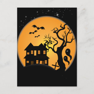 griezelige halloween spookhuis scene vector briefkaart