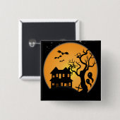 griezelige halloween spookhuis scene vector vierkante button 5,1 cm (Voorkant /achterkant)