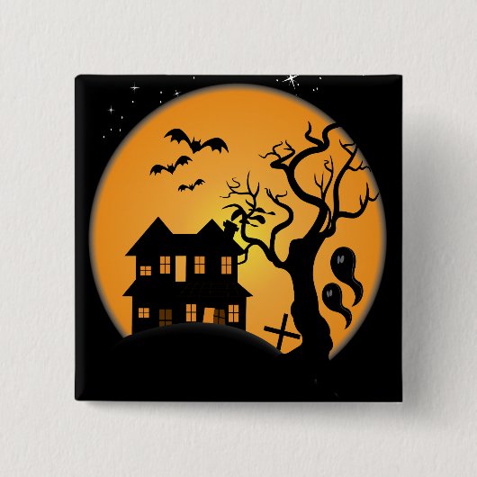 griezelige halloween spookhuis scene vector vierkante button 5,1 cm (Voorkant)
