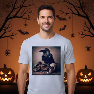 Griezelige Halloween Vintage Kraai Schildering Ont Tri-Blend Shirt