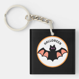Griezelige Halloween Vleermuis op Zwart & Wit Sleutelhanger