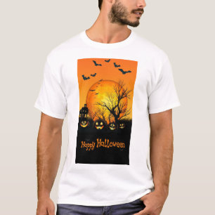 Griezelige Halloween volle maan pompoenen & vleerm T-shirt
