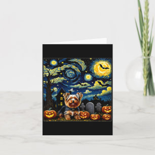 Griezelige Halloween Yorkie-hond Sterrennacht Kaart