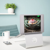 Griezelige Halloween Zombie Latte Sticker (Laptop op bureau)