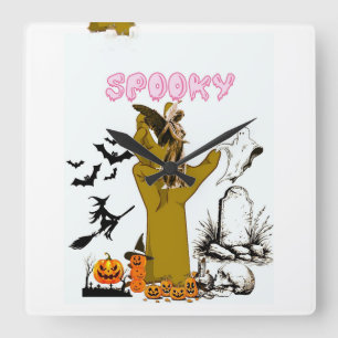 Griezelige Halloween Zombie Wandklok - Roze Geest
