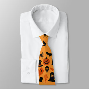Griezelige Halloween Zwart & Oranje Halsband   Fes Stropdas