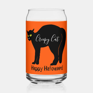 Griezelige Halloween Zwarte Kat Blikvorm Glas