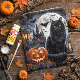 Griezelige Halloween Zwarte Kat Decoupage Tissuepapier
