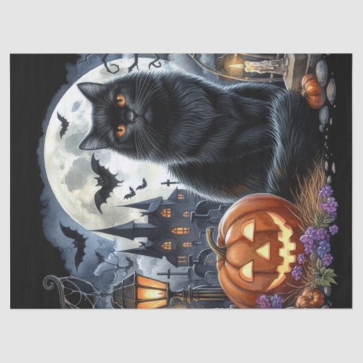 Griezelige Halloween Zwarte Kat Decoupage Tissuepapier (Voorkant)