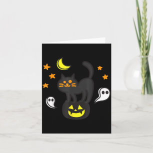 Griezelige Halloween Zwarte Kat Op Pompoen Voor Ki Kaart