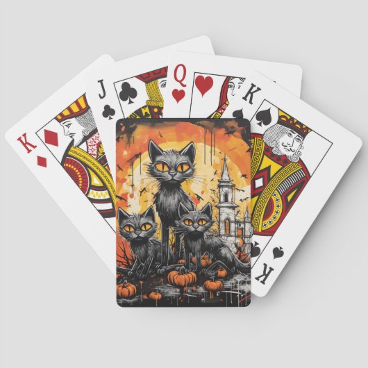 Griezelige Halloween Zwarte Kat Pokerkaarten (Achterkant)