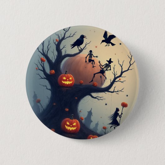 Griezelige Halloweenboom Ronde Button 5,7 Cm (Voorkant)