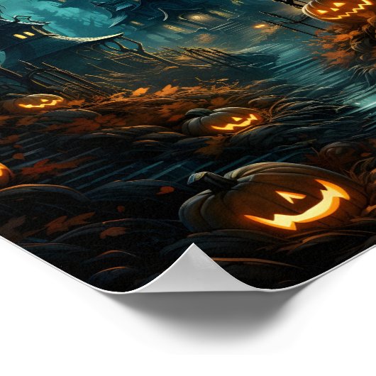 Griezelige halogeenpompoenen in eng bos poster (Hoek)