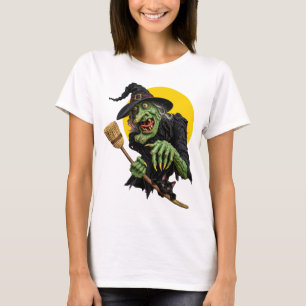 GRIEZELIGE HEEKS met BEZEM en ZWARTE KAT T-shirt