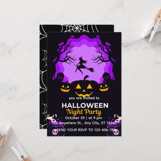 Griezelige Hek Halloween Nacht Feest Uitnodiging (Voorkant / Achterkant in situ)