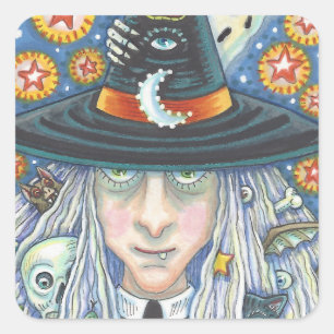 GRIEZELIGE HEKS, KWADEN OOG, SKELET, VAMPIER STICK VIERKANTE STICKER