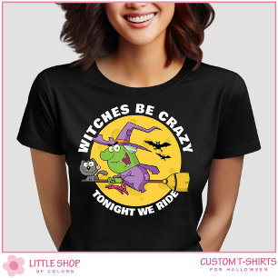 Griezelige Heks op Bezemsteel Vrouwen Halloween T-shirt