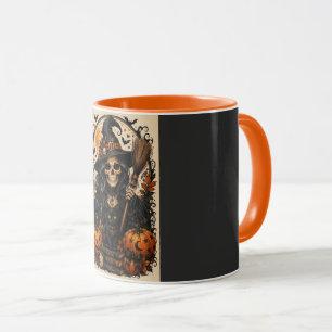 Griezelige Heks, Zwarte Kat & Pompoenen Halloween Mok