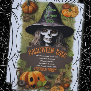 Griezelige Heksen Halloween Kostuum Feest Uitnodig Kaart