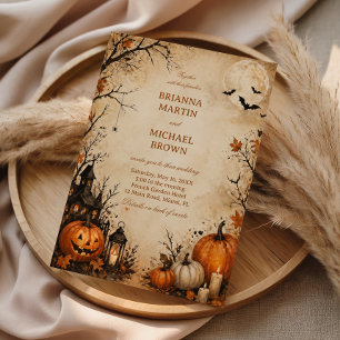 Griezelige Herfst Pompoen Nacht Vintage Kaart
