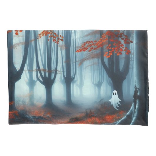 Griezelige herfstbossen met een spook kussensloop (Voorkant)