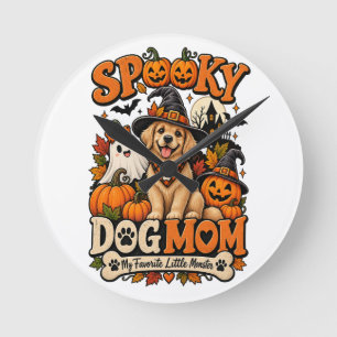 Griezelige Hond Moeder Halloween Schattige Skelet Ronde Klok