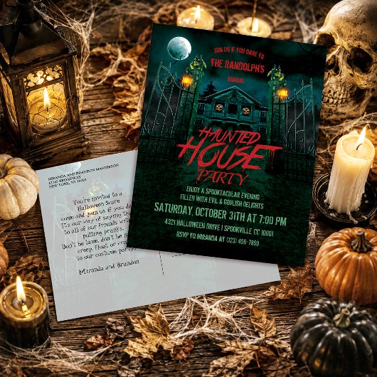 Griezelige Huis Pompoenen Halloween Feest Uitnodig Briefkaart