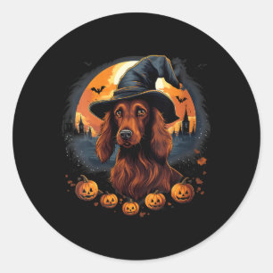 Griezelige Ierse Setter Heksenheks Halloween V-Hal Ronde Sticker
