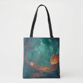 Griezelige Jack-O' Lantaarns in het bos Halloween Tote Bag (Voorkant)