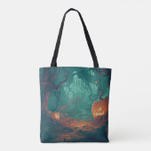 Griezelige Jack-O' Lantaarns in het bos Halloween Tote Bag (Achterkant)