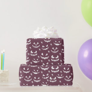 Griezelige Jack-O'-Lantern Gezichten Paarse Hallow Cadeaupapier