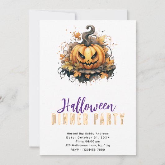Griezelige Jack-O' Lantern Halloween Dinnerparty Kaart (Voorkant)